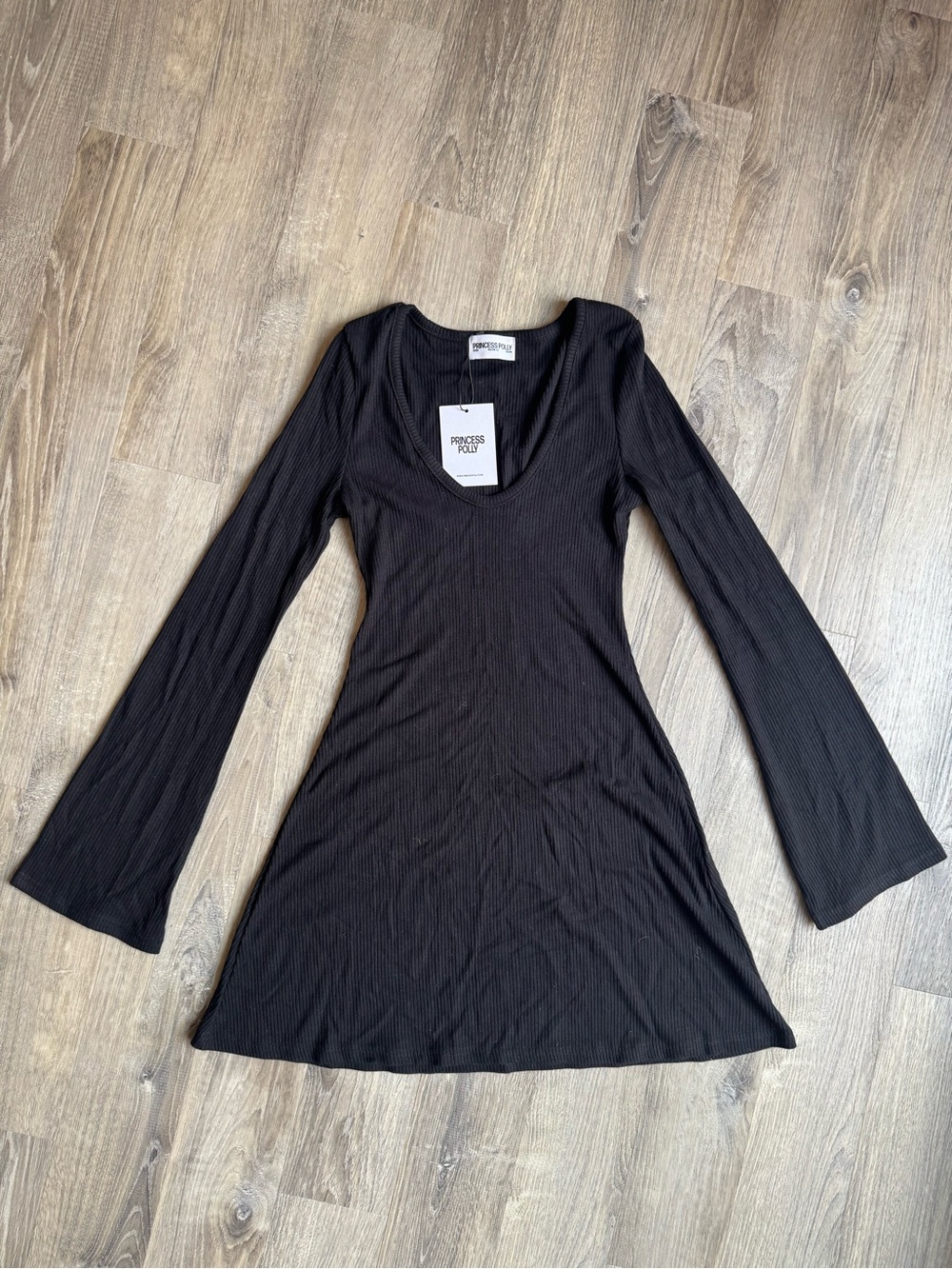 Black Princess Polly Long Sleeve Ribbed Mini Dress